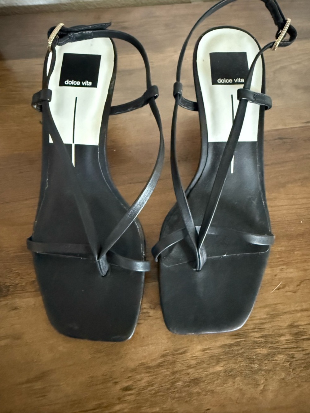 Dolce Vita Black Strappy Square-Toe Sandals with Thin Ankle Strap